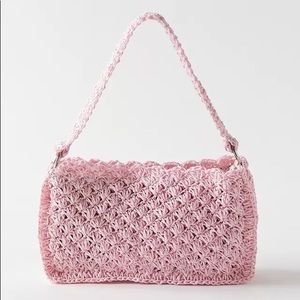 UO penny crochet baguette bag in pink